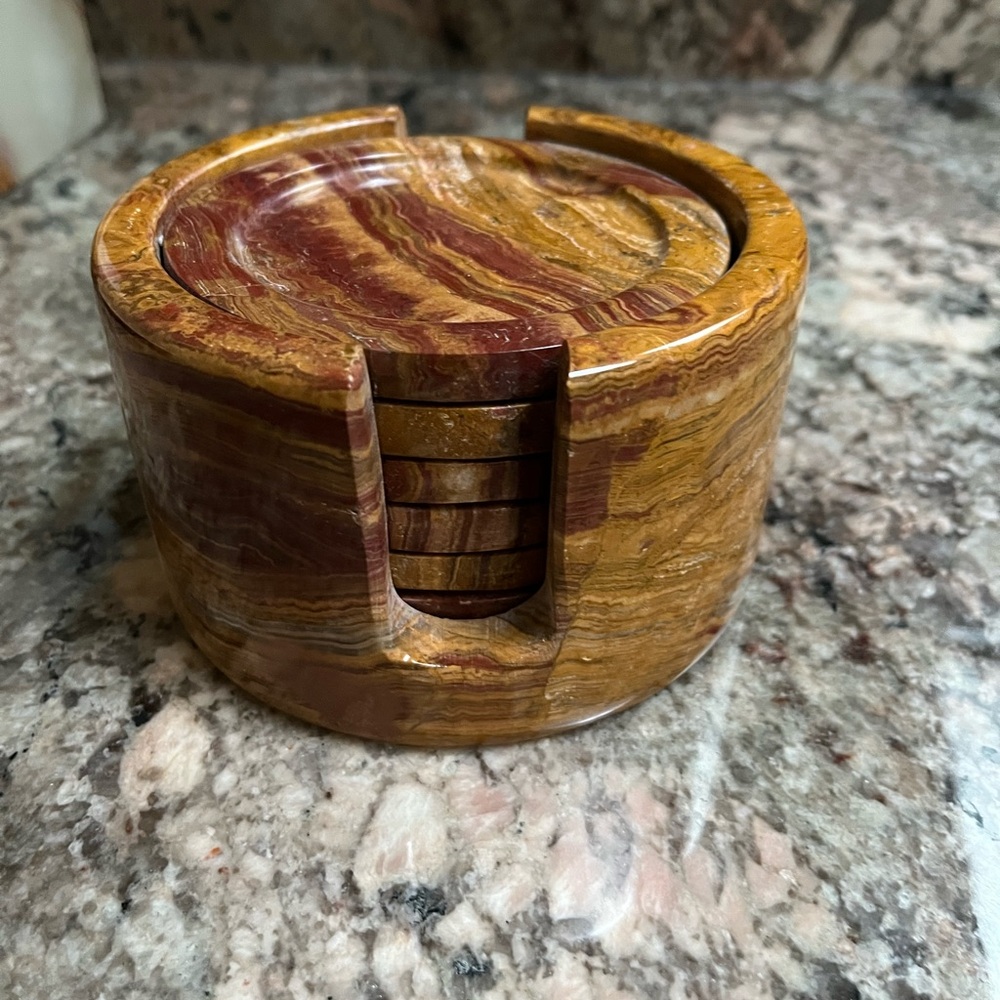 Onyx Stone Coaster Set of 6 with Holder - Picture 3 of 4